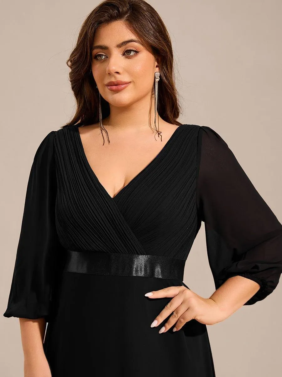 Robe de soirée trapèze taille empire en mousseline à manches longues