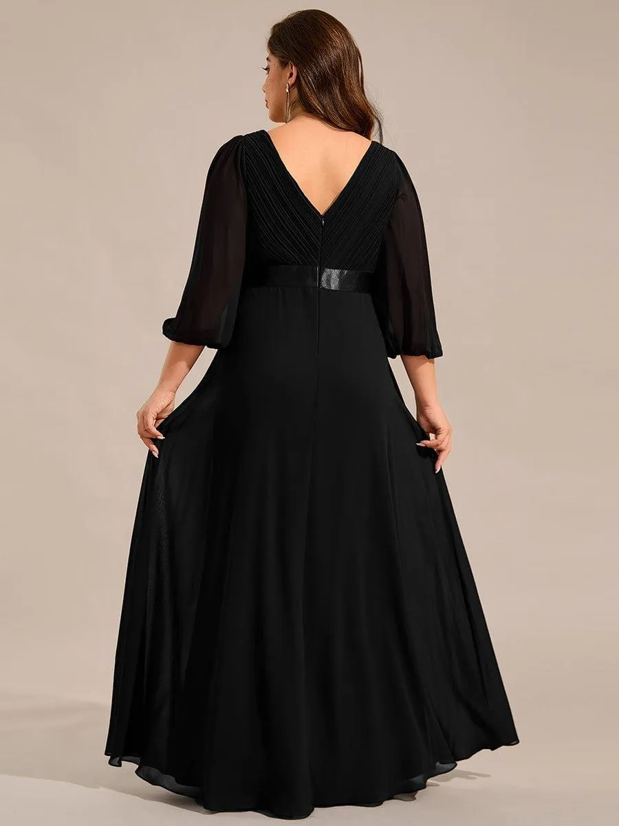 Robe de soirée trapèze taille empire en mousseline à manches longues