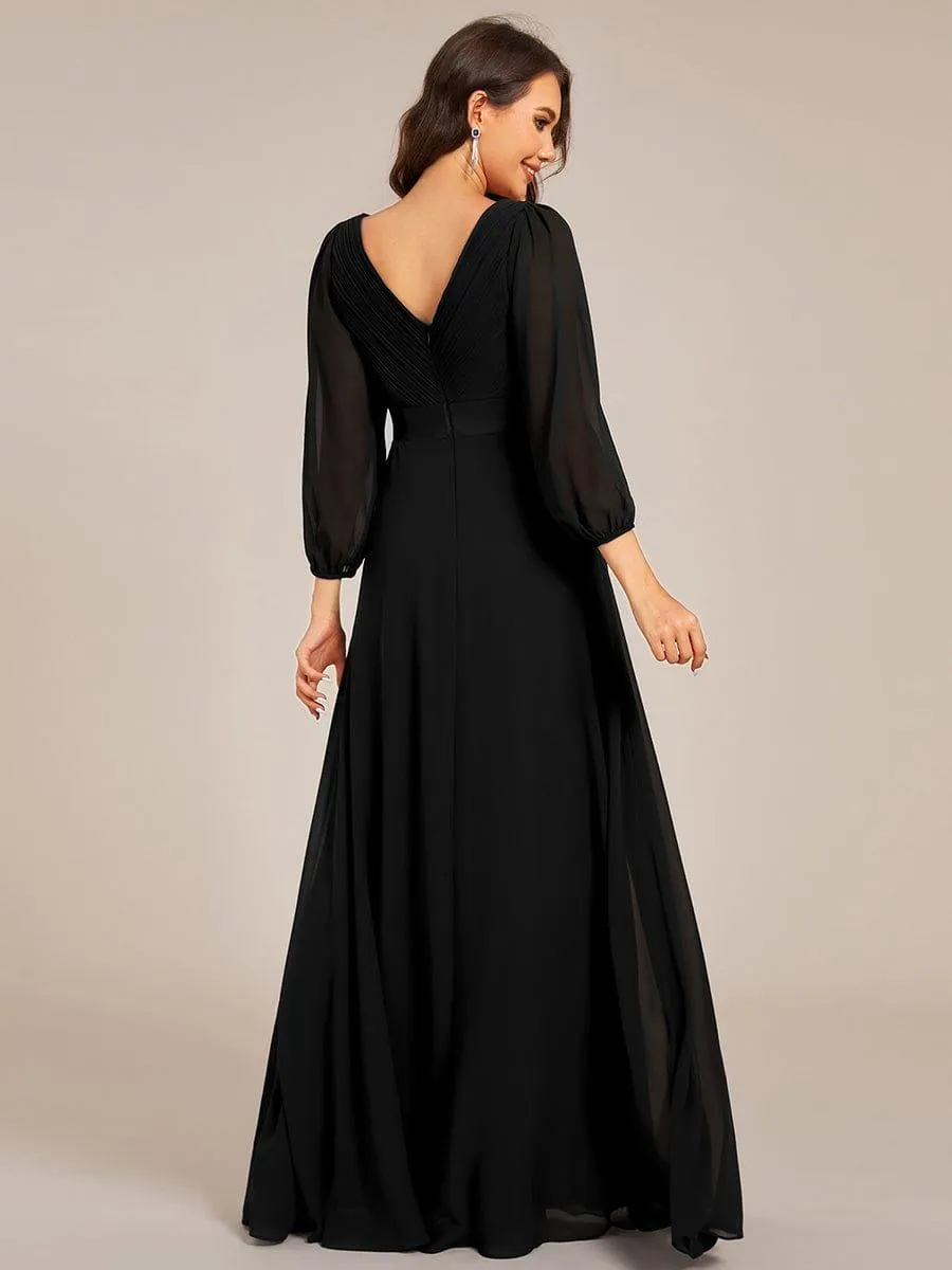 Robe de soirée trapèze taille empire en mousseline à manches longues