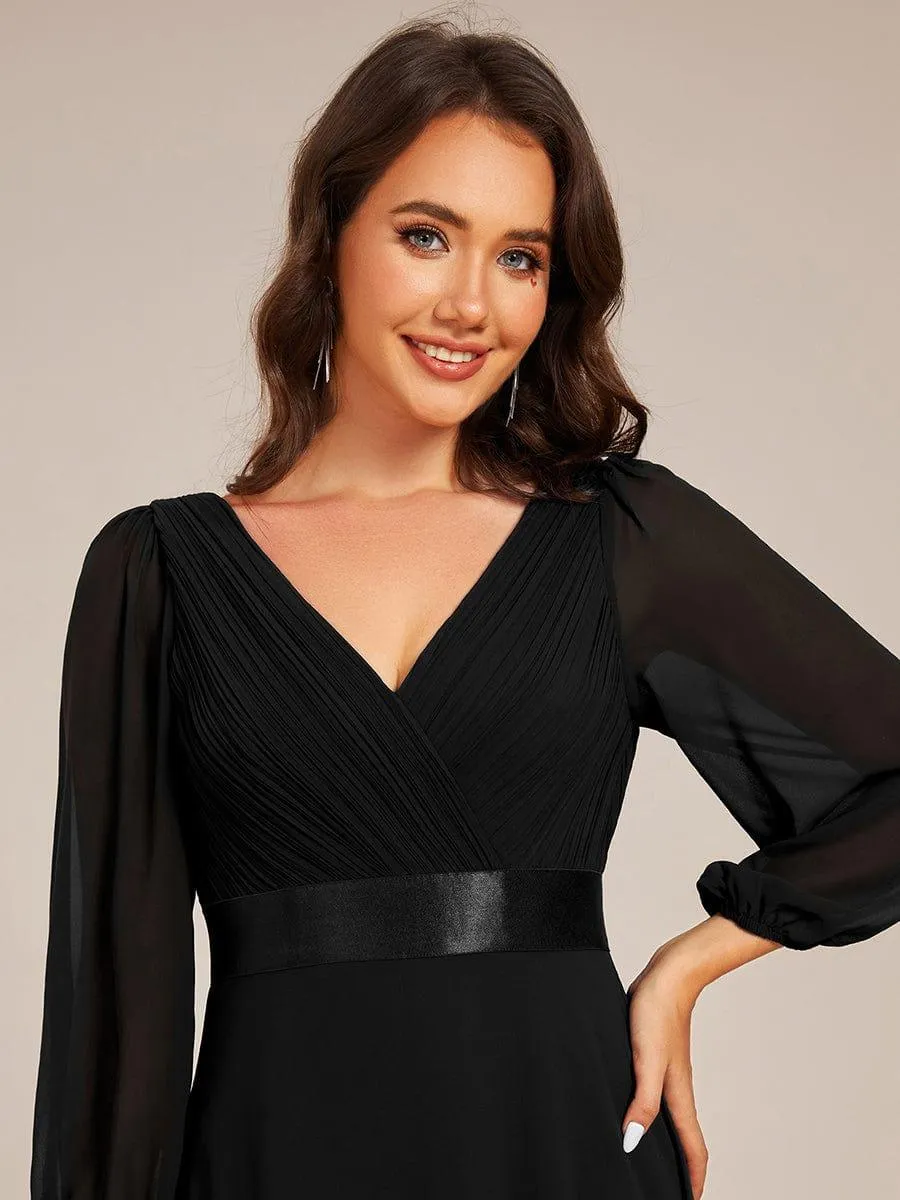 Robe de soirée trapèze taille empire en mousseline à manches longues