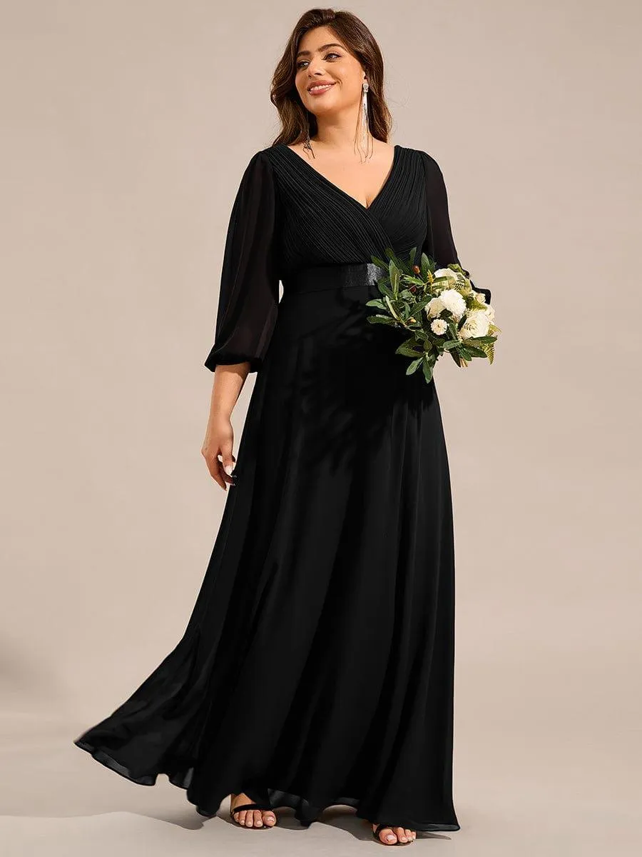 Robe de soirée trapèze taille empire en mousseline à manches longues