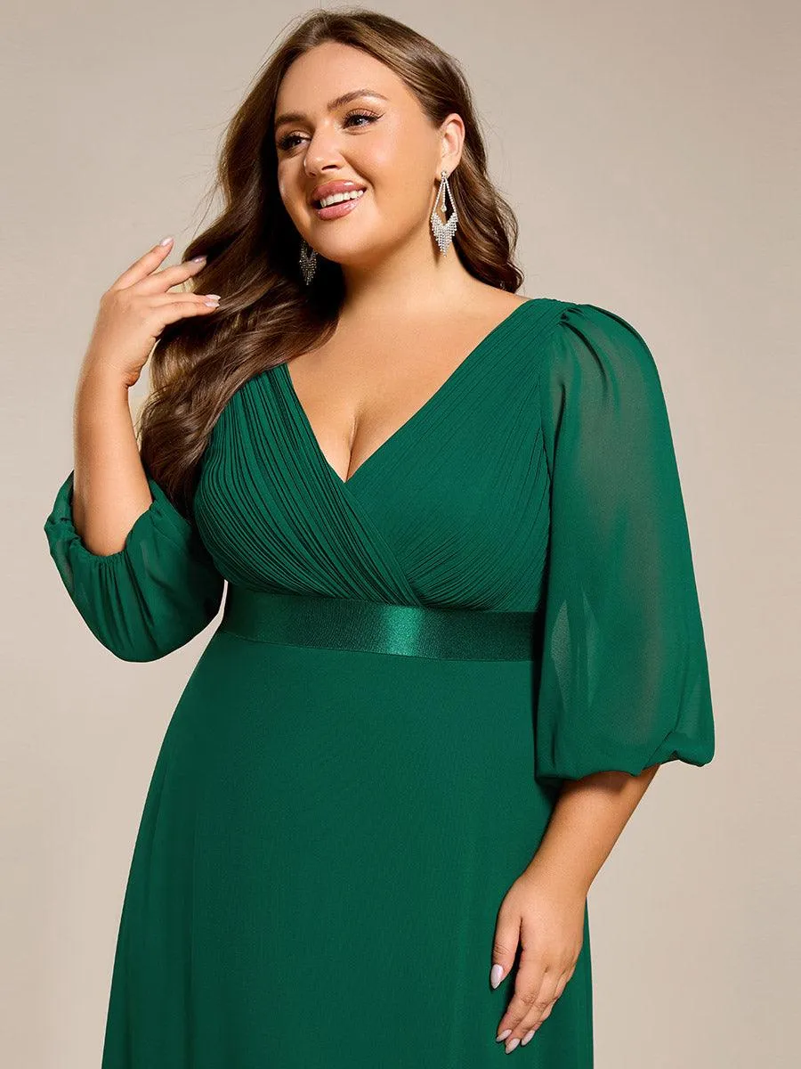 Robe de soirée trapèze taille empire en mousseline à manches longues