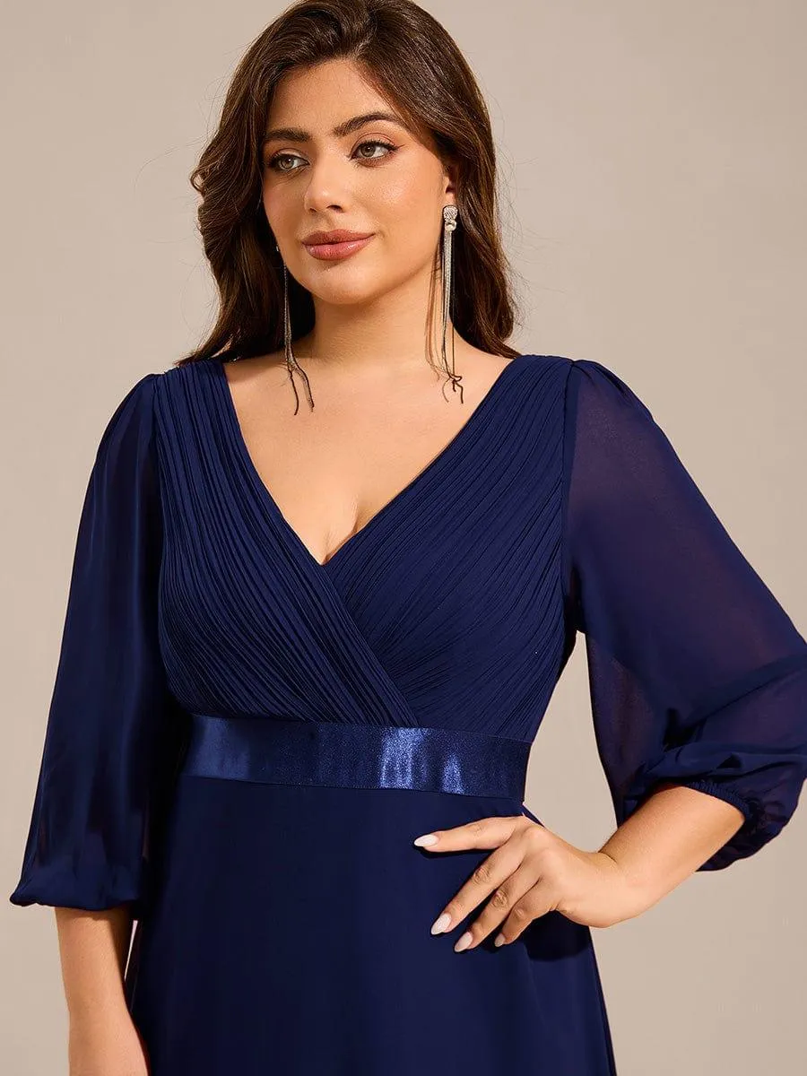 Robe de soirée trapèze taille empire en mousseline à manches longues