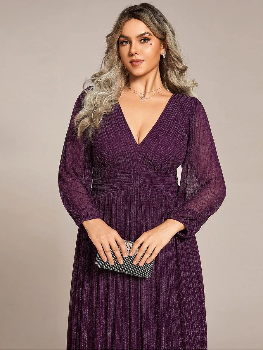 Robe de soirée trapèze transparente à manches longues et taille empire éblouissante de grande taille