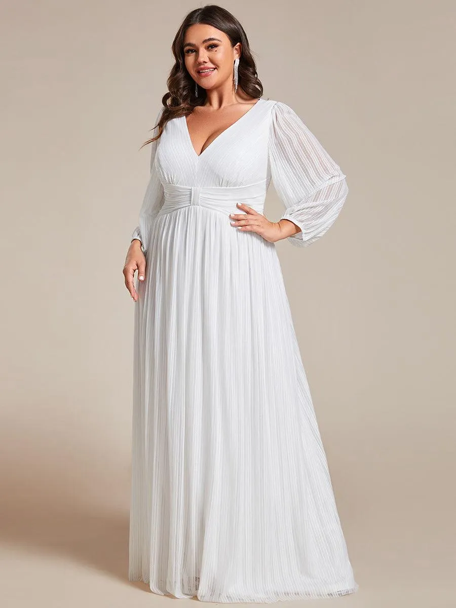 Robe de soirée trapèze transparente à manches longues et taille empire éblouissante de grande taille