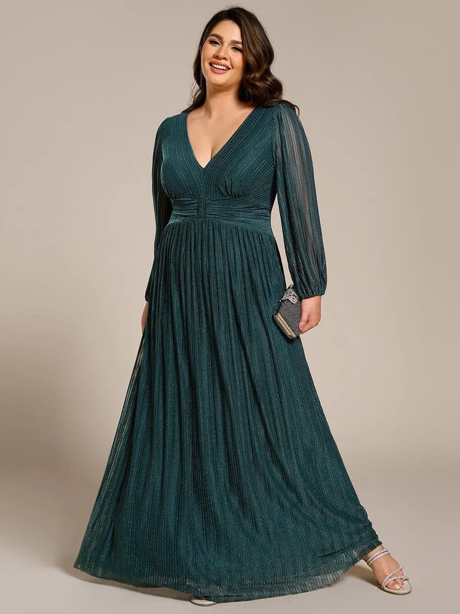 Robe de soirée trapèze transparente à manches longues et taille empire éblouissante de grande taille