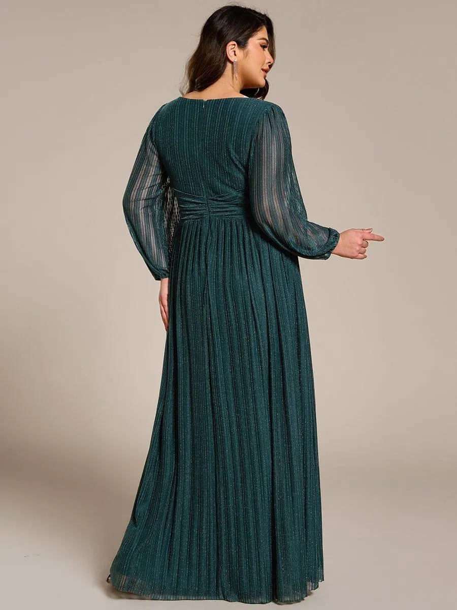 Robe de soirée trapèze transparente à manches longues et taille empire éblouissante de grande taille