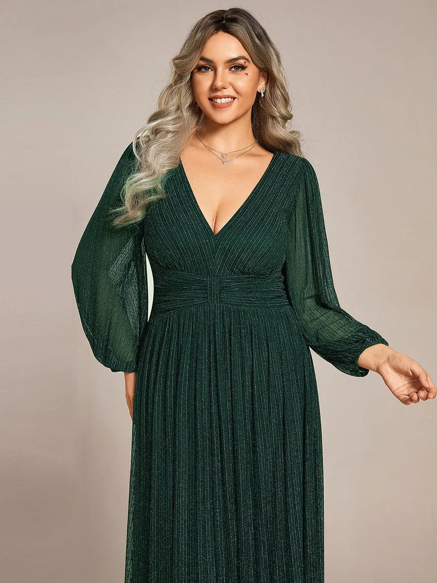 Robe de soirée trapèze transparente à manches longues et taille empire éblouissante de grande taille