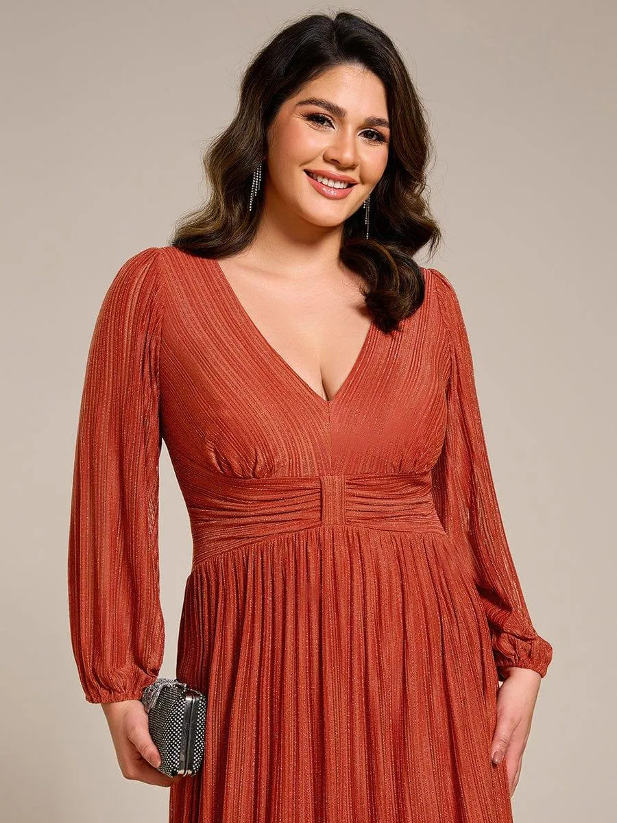 Robe de soirée trapèze transparente à manches longues et taille empire éblouissante de grande taille