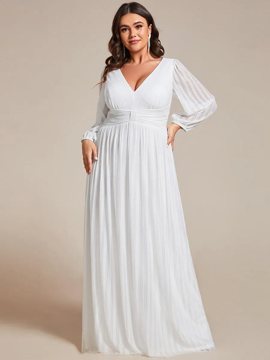 Robe de soirée trapèze transparente à manches longues et taille empire éblouissante de grande taille