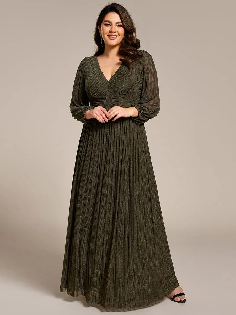 Robe de soirée trapèze transparente à manches longues et taille empire éblouissante de grande taille