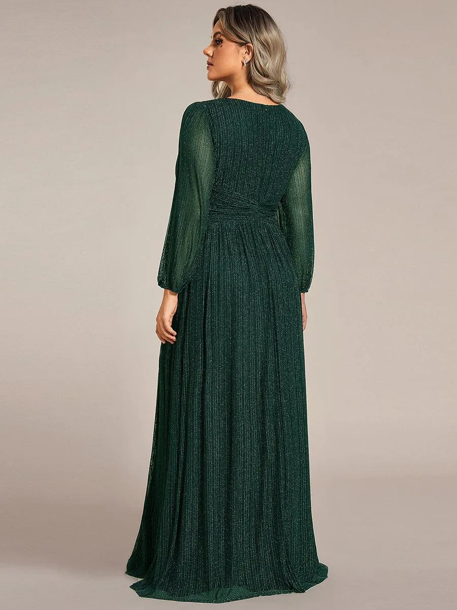 Robe de soirée trapèze transparente à manches longues et taille empire éblouissante de grande taille