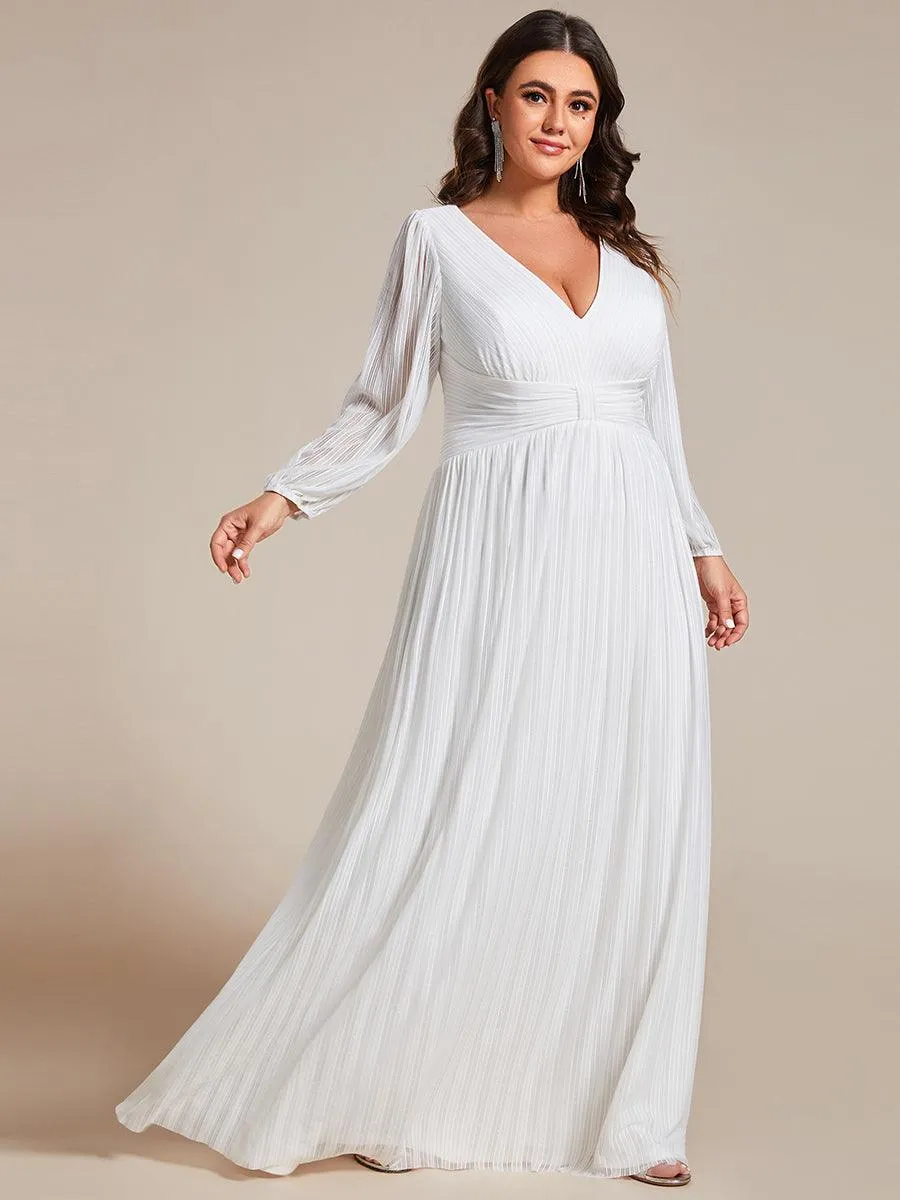 Robe de soirée trapèze transparente à manches longues et taille empire éblouissante de grande taille
