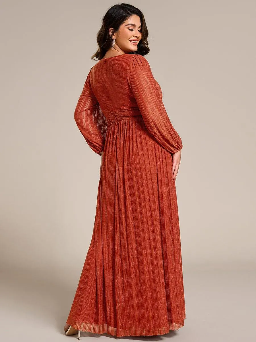 Robe de soirée trapèze transparente à manches longues et taille empire éblouissante de grande taille