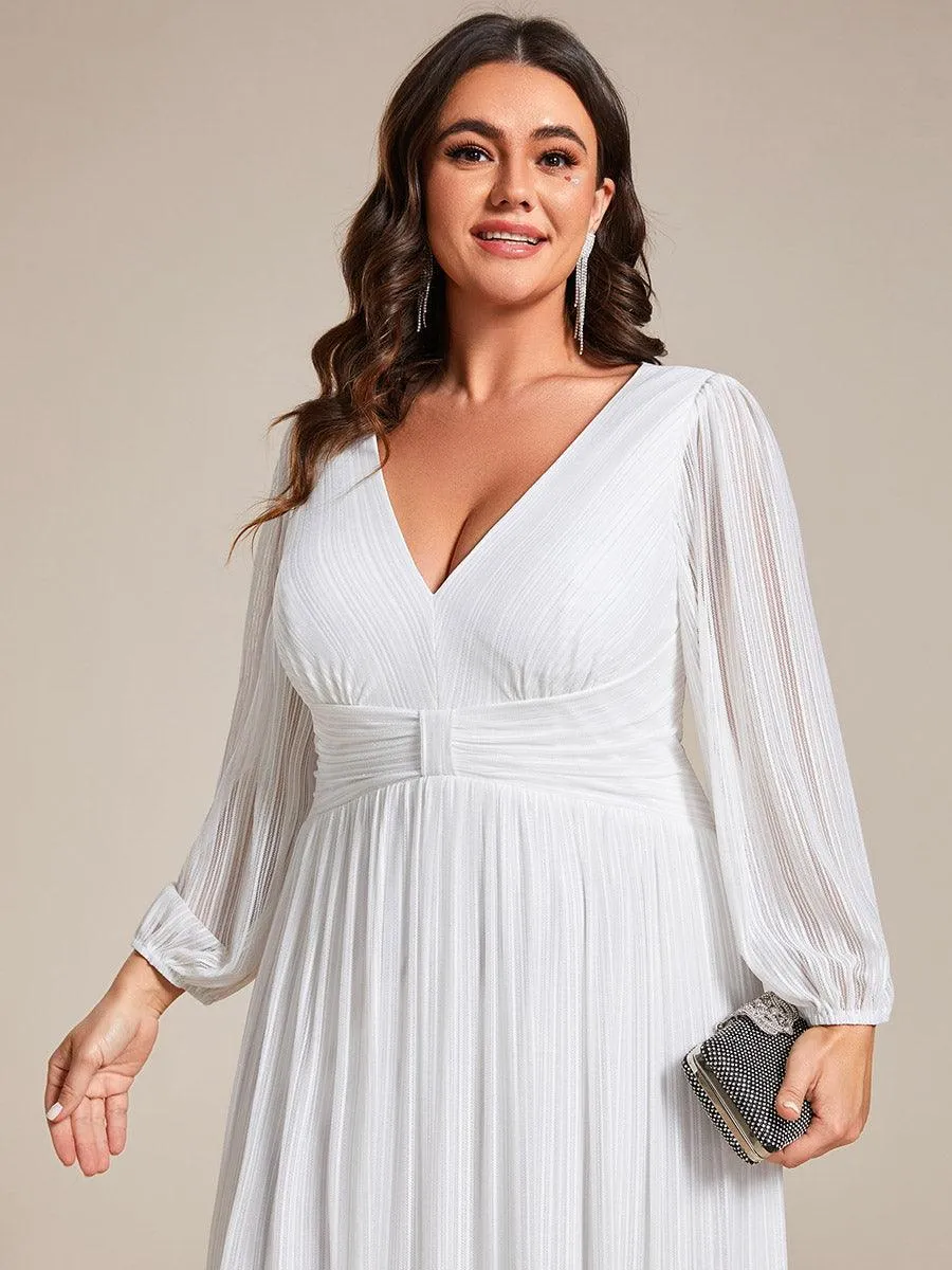 Robe de soirée trapèze transparente à manches longues et taille empire éblouissante de grande taille