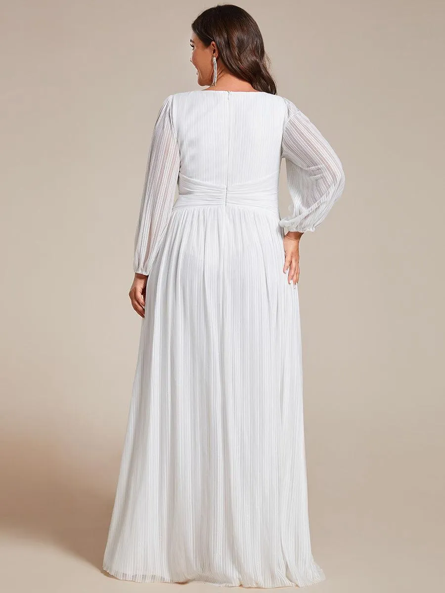 Robe de soirée trapèze transparente à manches longues et taille empire éblouissante de grande taille