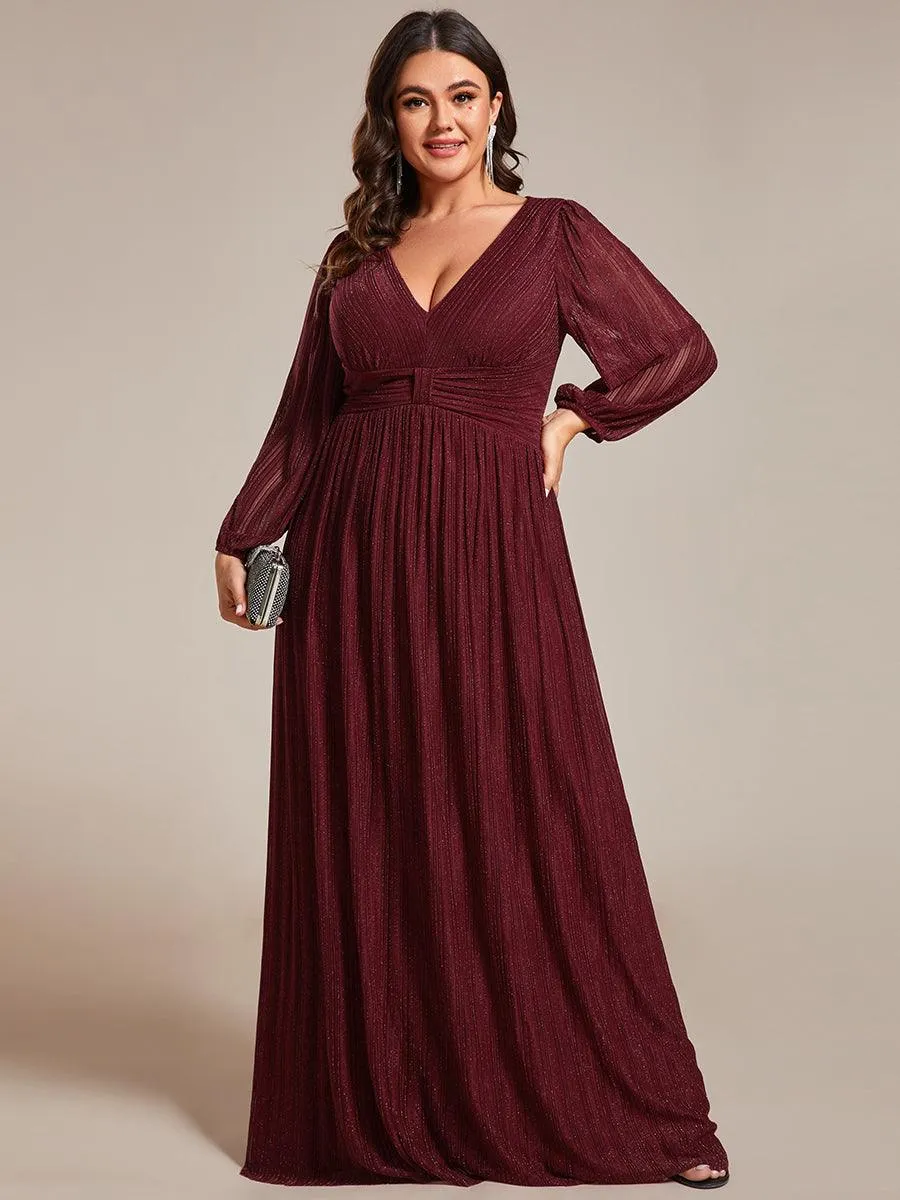 Robe de soirée trapèze transparente à manches longues et taille empire éblouissante de grande taille