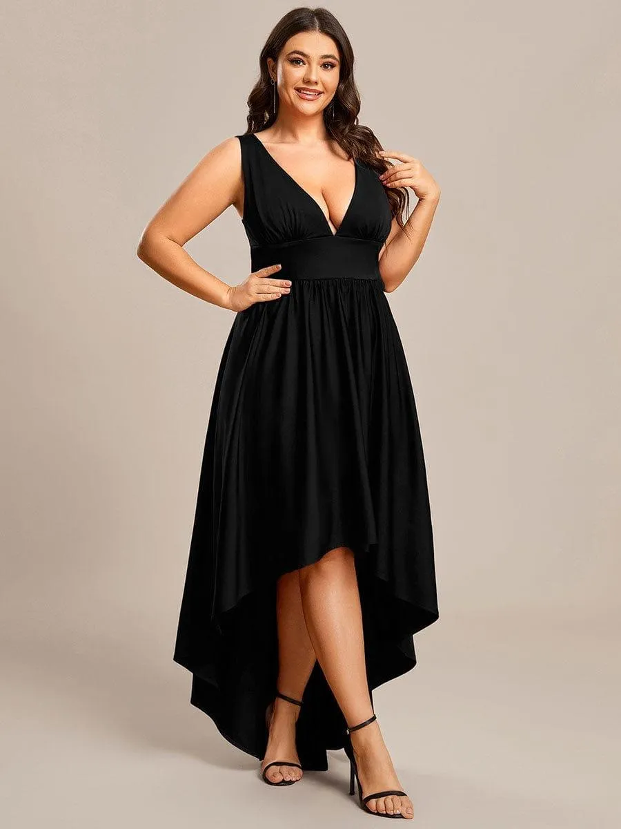 Robe Demoiselle d'honneur Taille Empire Sans Manches Haute-basse Grande Taille(Vente finale)