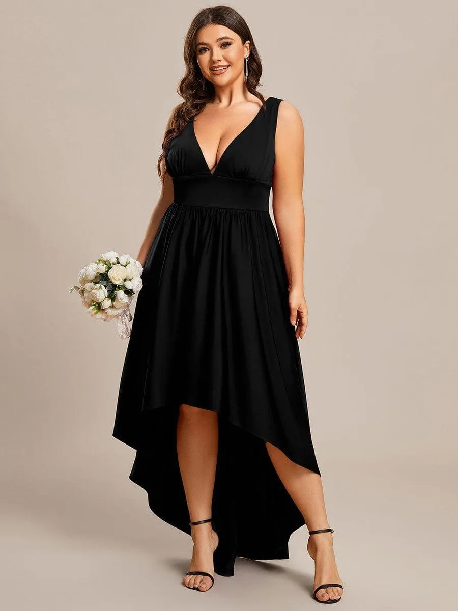 Robe Demoiselle d'honneur Taille Empire Sans Manches Haute-basse Grande Taille(Vente finale)