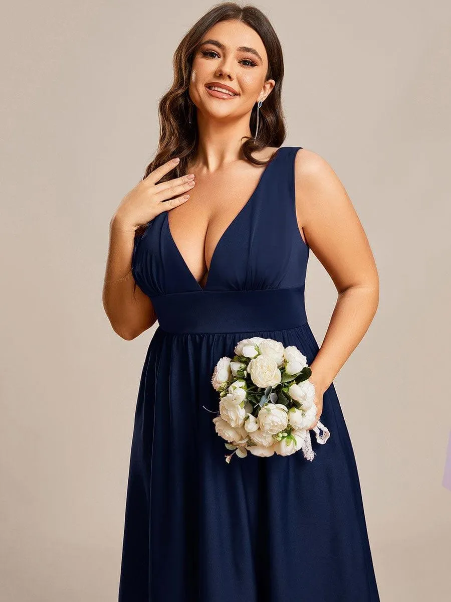 Robe Demoiselle d'honneur Taille Empire Sans Manches Haute-basse Grande Taille(Vente finale)