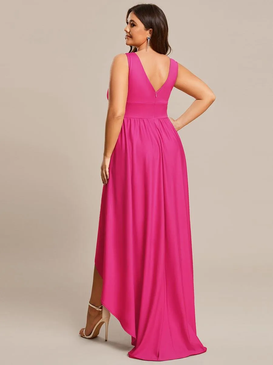 Robe Demoiselle d'honneur Taille Empire Sans Manches Haute-basse Grande Taille(Vente finale)