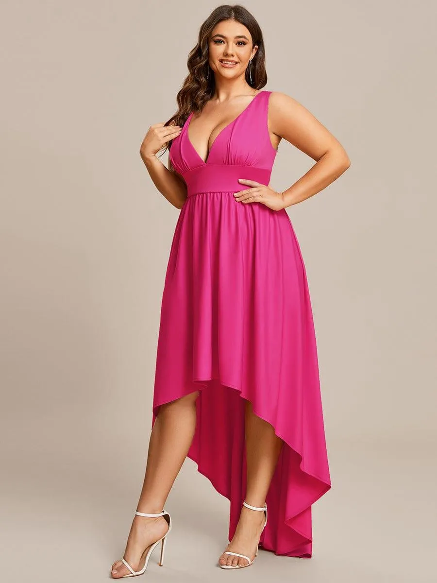 Robe Demoiselle d'honneur Taille Empire Sans Manches Haute-basse Grande Taille(Vente finale)