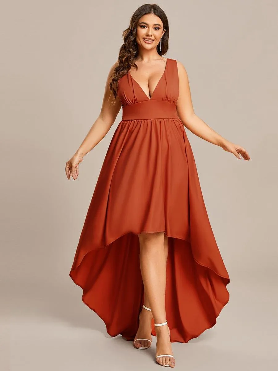 Robe Demoiselle d'honneur Taille Empire Sans Manches Haute-basse Grande Taille(Vente finale)