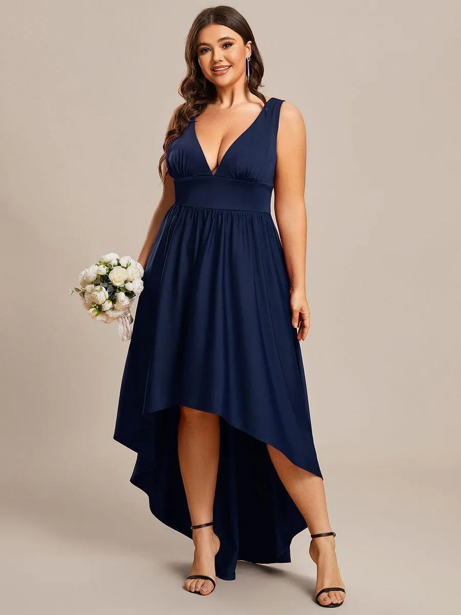 Robe Demoiselle d'honneur Taille Empire Sans Manches Haute-basse Grande Taille(Vente finale)