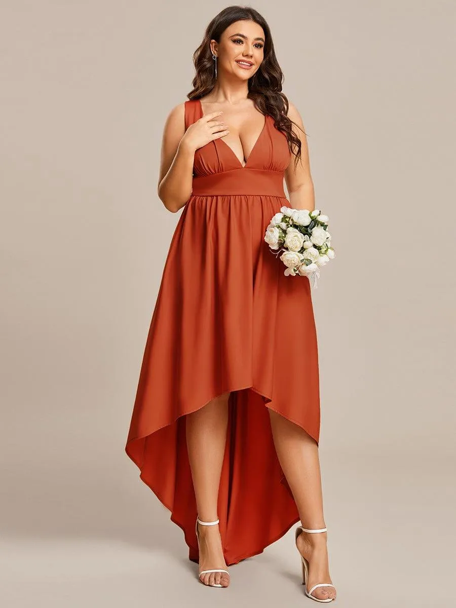 Robe Demoiselle d'honneur Taille Empire Sans Manches Haute-basse Grande Taille(Vente finale)