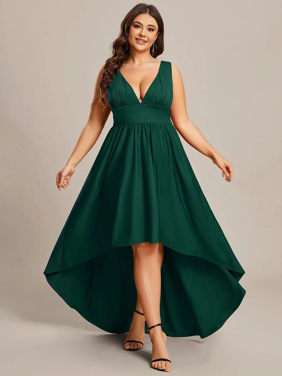 Robe Demoiselle d'honneur Taille Empire Sans Manches Haute-basse Grande Taille(Vente finale)