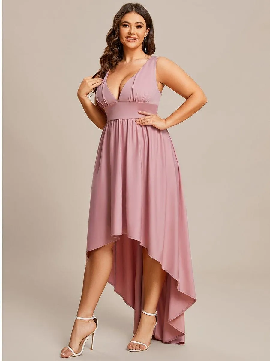 Robe Demoiselle d'honneur Taille Empire Sans Manches Haute-basse Grande Taille(Vente finale)