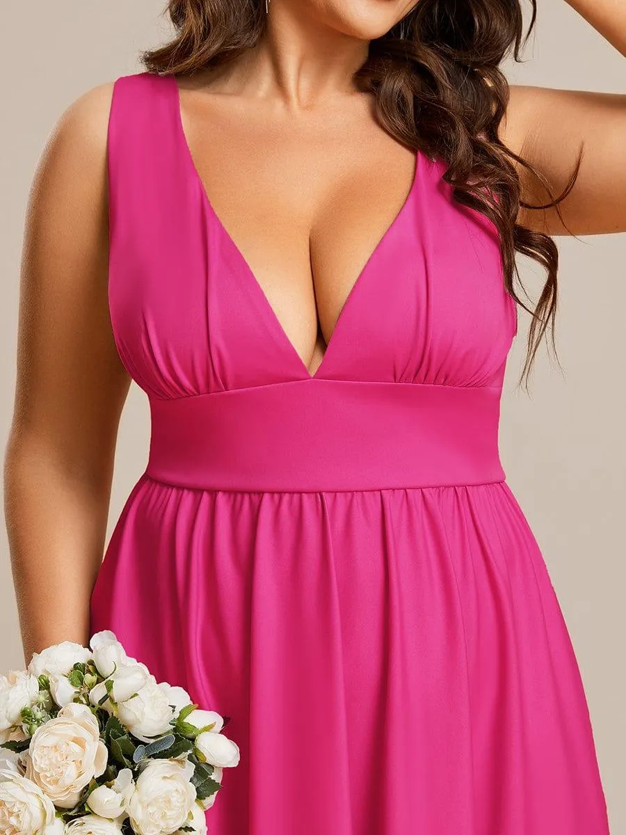 Robe Demoiselle d'honneur Taille Empire Sans Manches Haute-basse Grande Taille(Vente finale)