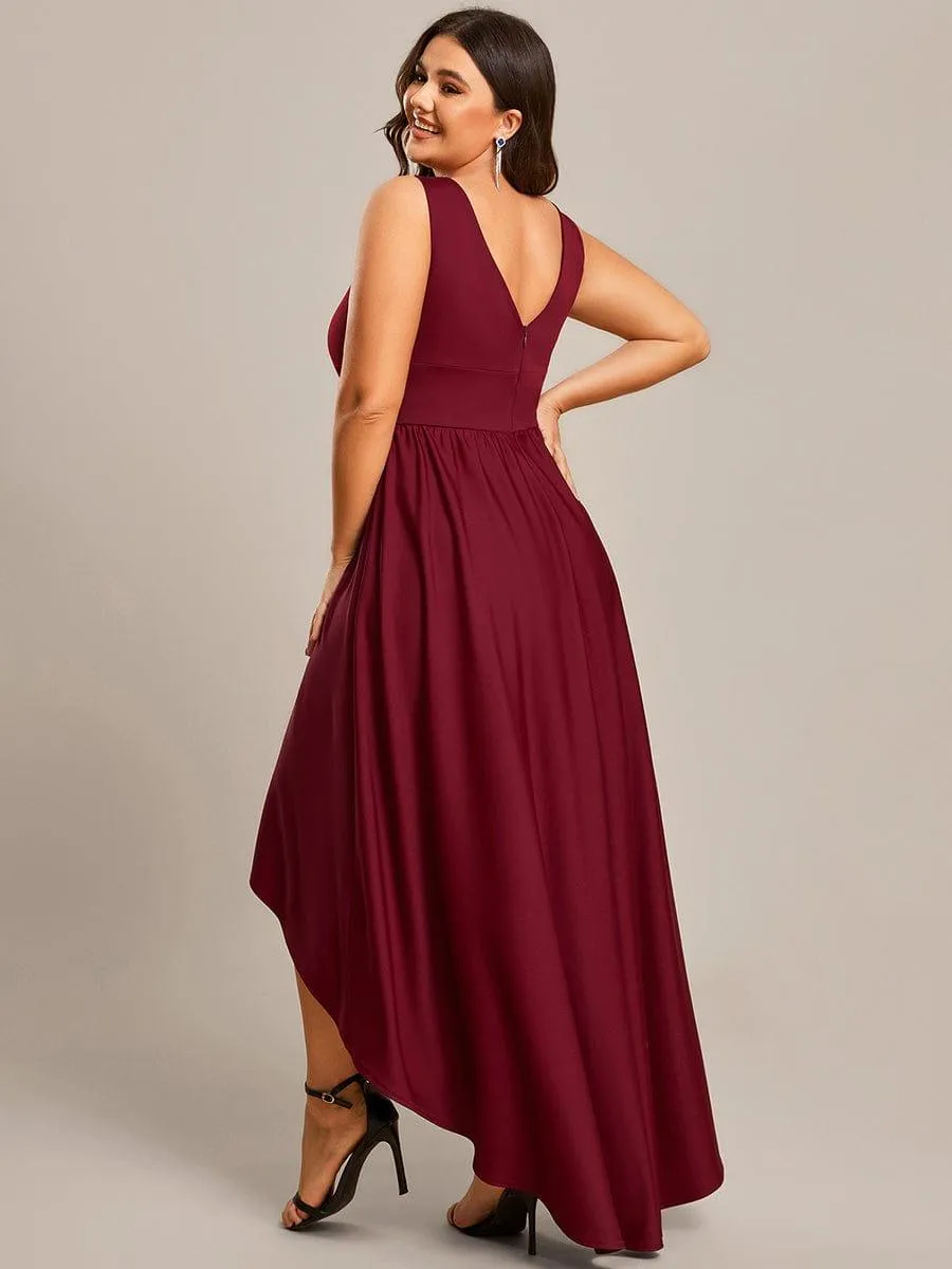 Robe Demoiselle d'honneur Taille Empire Sans Manches Haute-basse Grande Taille(Vente finale)