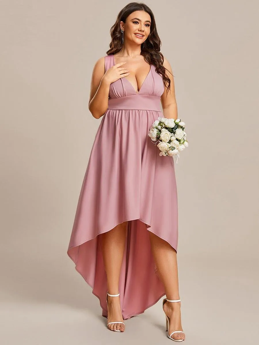 Robe Demoiselle d'honneur Taille Empire Sans Manches Haute-basse Grande Taille(Vente finale)