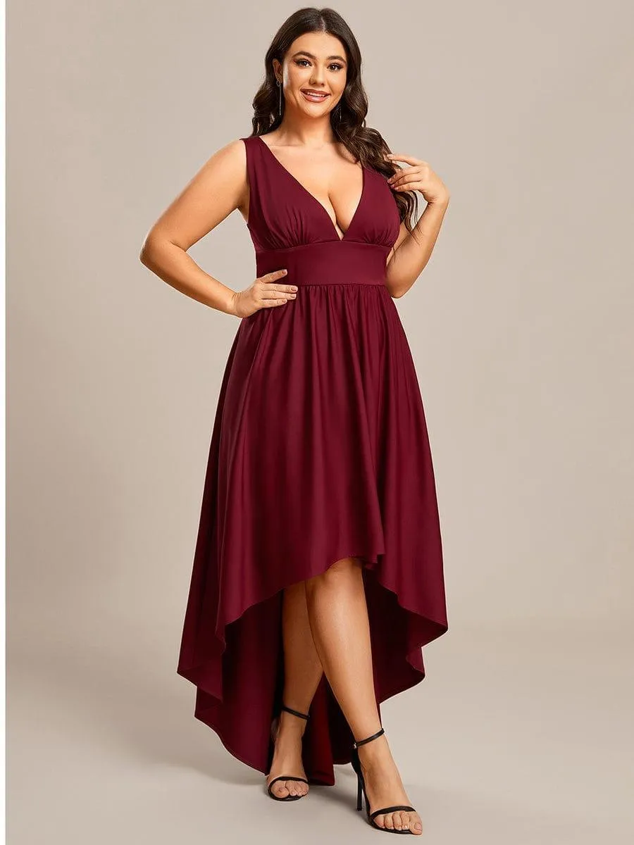 Robe Demoiselle d'honneur Taille Empire Sans Manches Haute-basse Grande Taille(Vente finale)