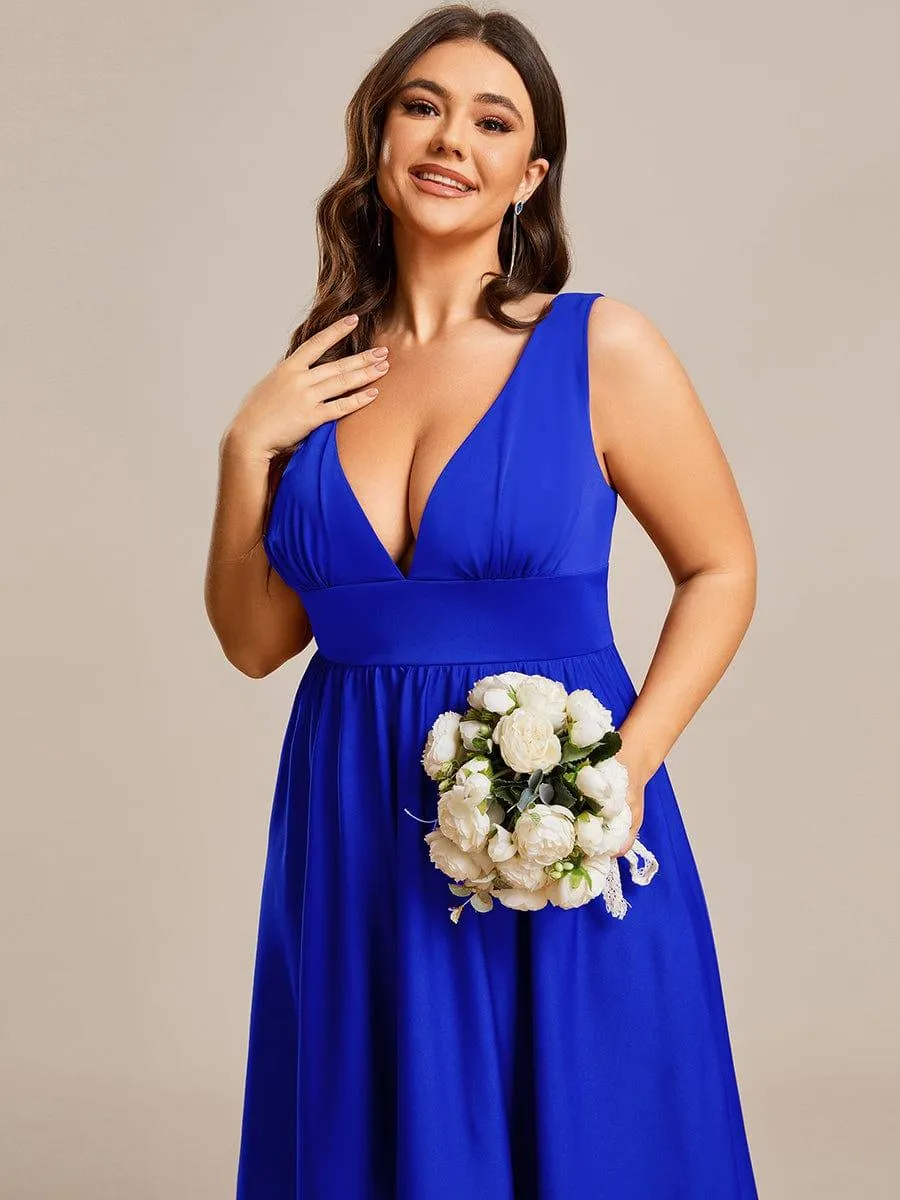 Robe Demoiselle d'honneur Taille Empire Sans Manches Haute-basse Grande Taille(Vente finale)