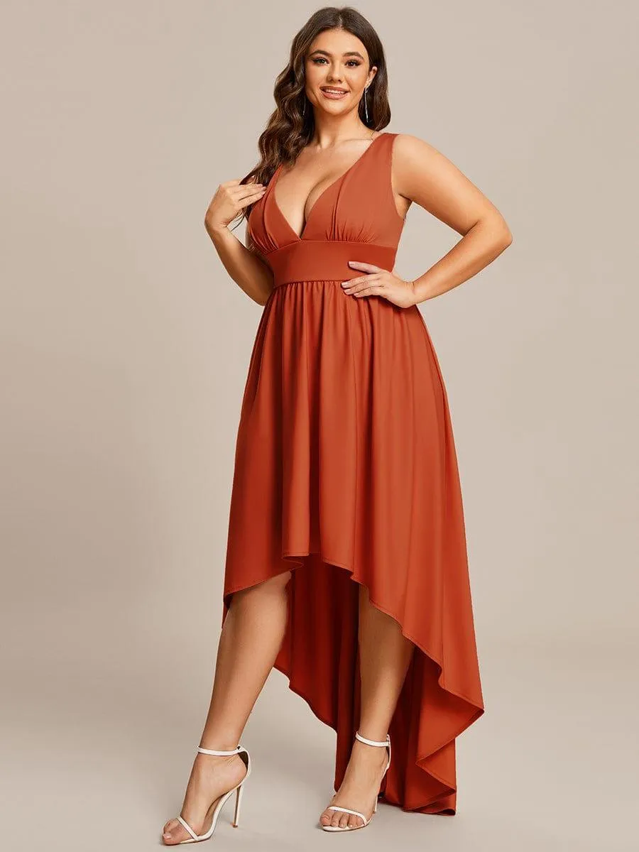 Robe Demoiselle d'honneur Taille Empire Sans Manches Haute-basse Grande Taille(Vente finale)