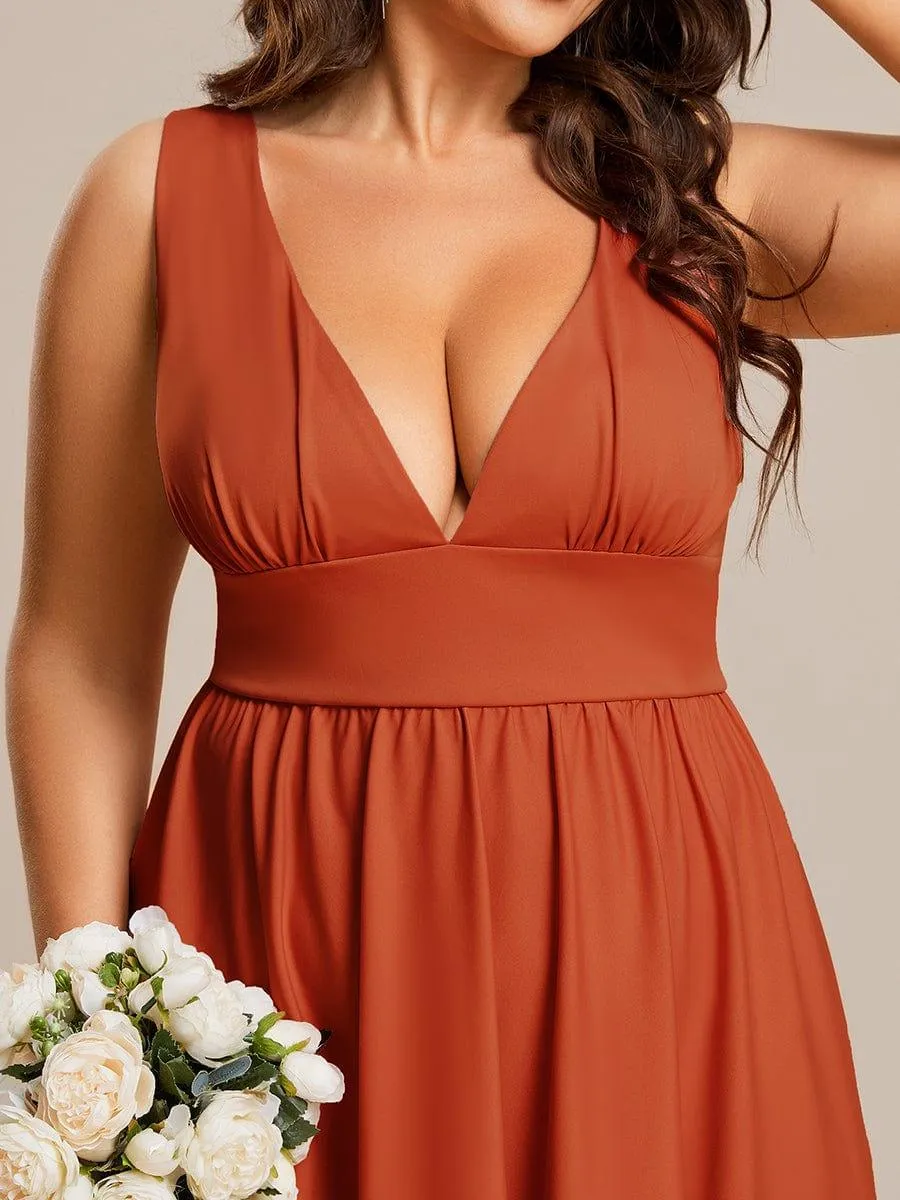Robe Demoiselle d'honneur Taille Empire Sans Manches Haute-basse Grande Taille(Vente finale)