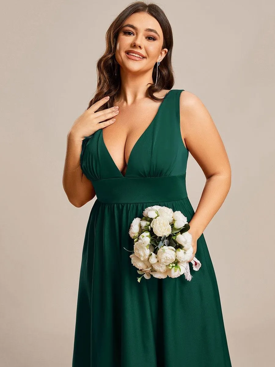 Robe Demoiselle d'honneur Taille Empire Sans Manches Haute-basse Grande Taille(Vente finale)