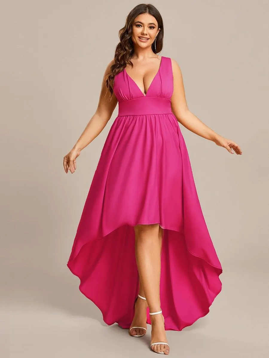 Robe Demoiselle d'honneur Taille Empire Sans Manches Haute-basse Grande Taille(Vente finale)