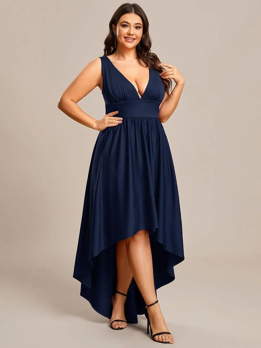 Robe Demoiselle d'honneur Taille Empire Sans Manches Haute-basse Grande Taille(Vente finale)
