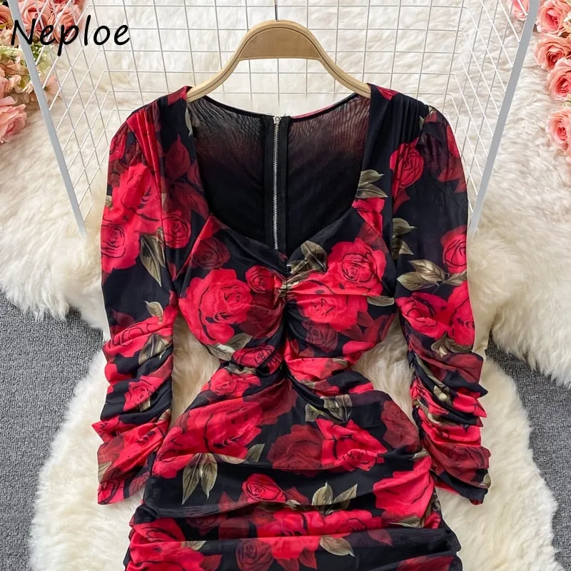 Robe Three-quarter Sleeve Slim Waist Split Dress