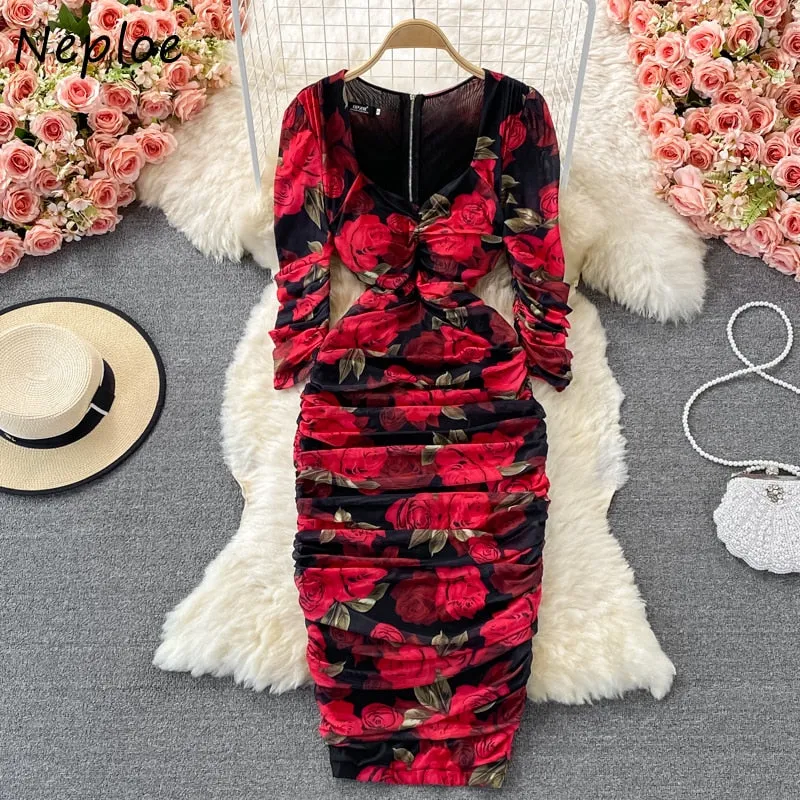 Robe Three-quarter Sleeve Slim Waist Split Dress