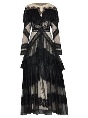 Runway Fashion Lace Dress 2022 Designer Mesh Elegant Ruffles