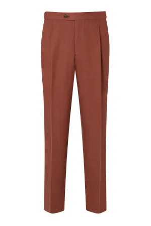 Rust Single Pleat Linen Trousers