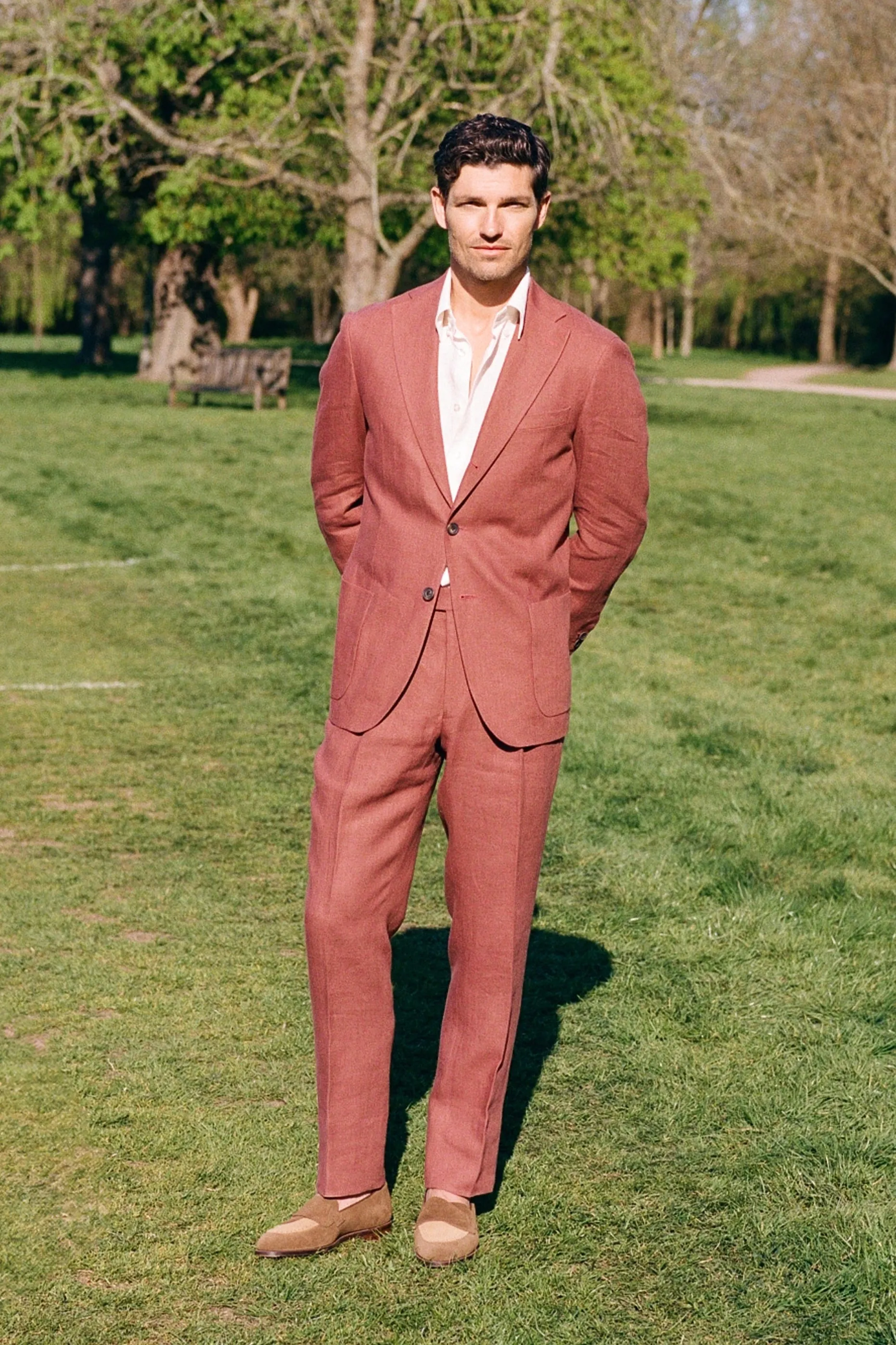 Rust Single Pleat Linen Trousers