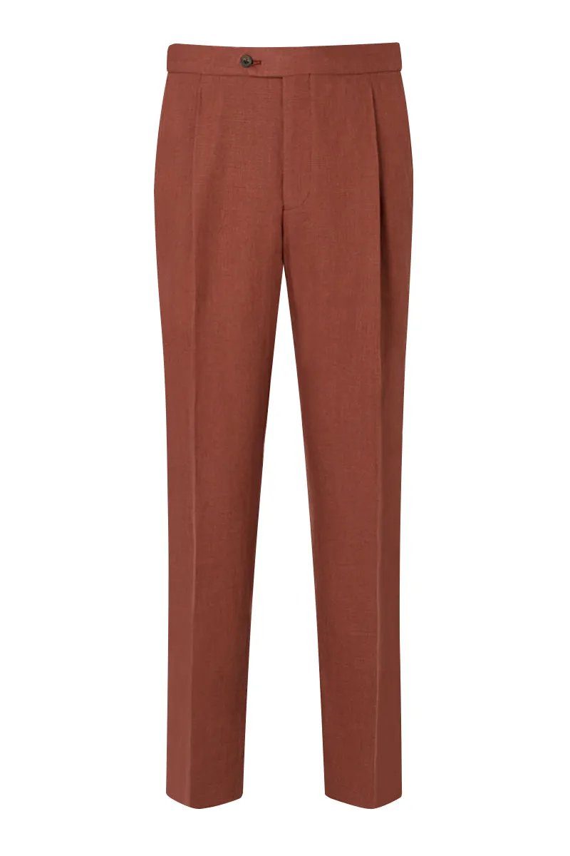 Rust Single Pleat Linen Trousers