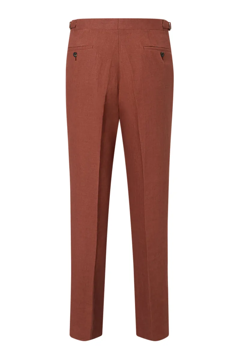 Rust Single Pleat Linen Trousers