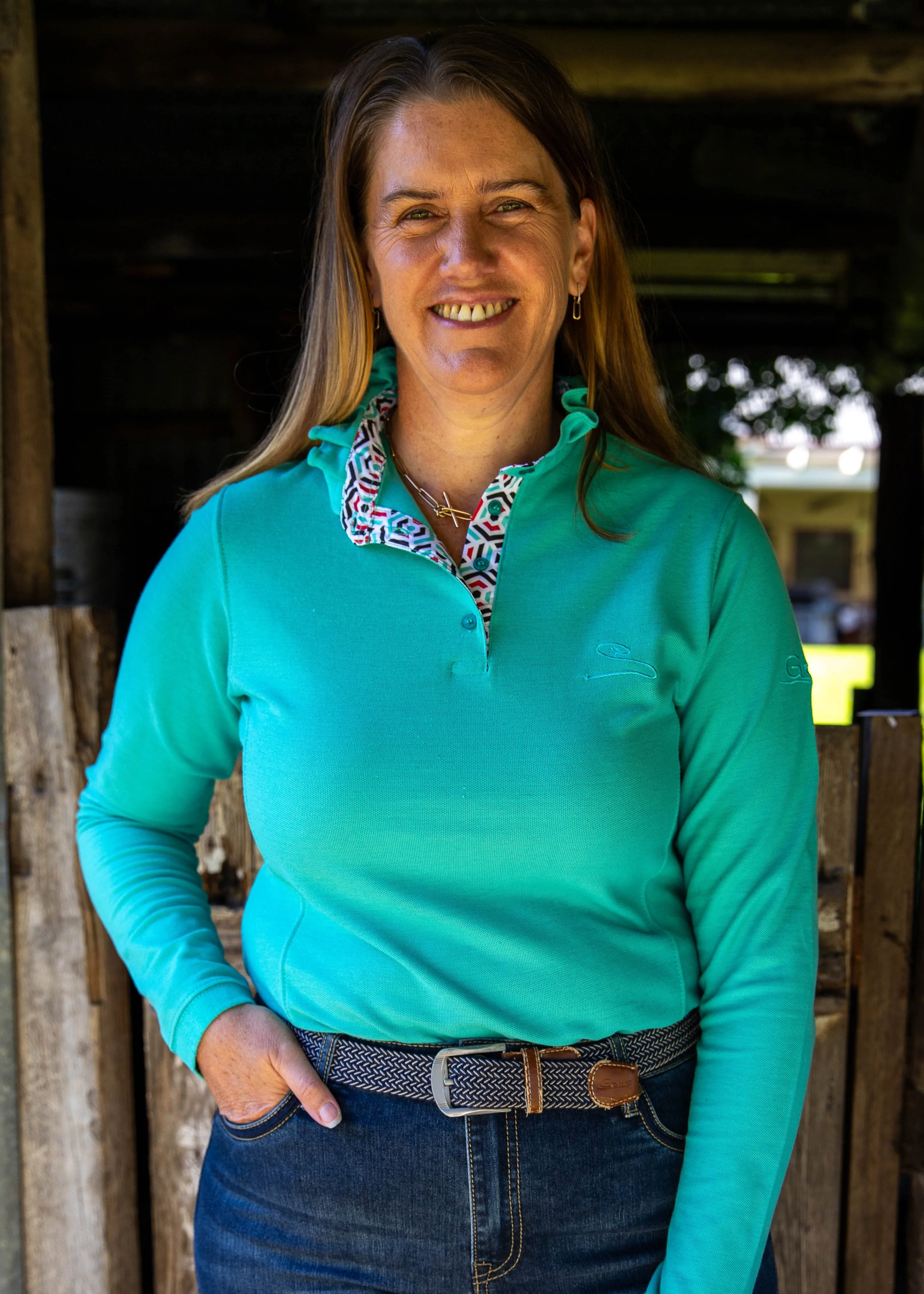 Sabrina - Sea Green Long Sleeve Ruffle Polo Shirt