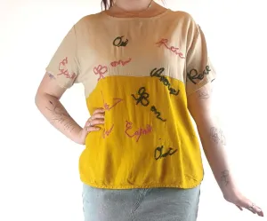 Sahara beige and mustard top with gorgeous and unique embroydery size ML (best fits 12)